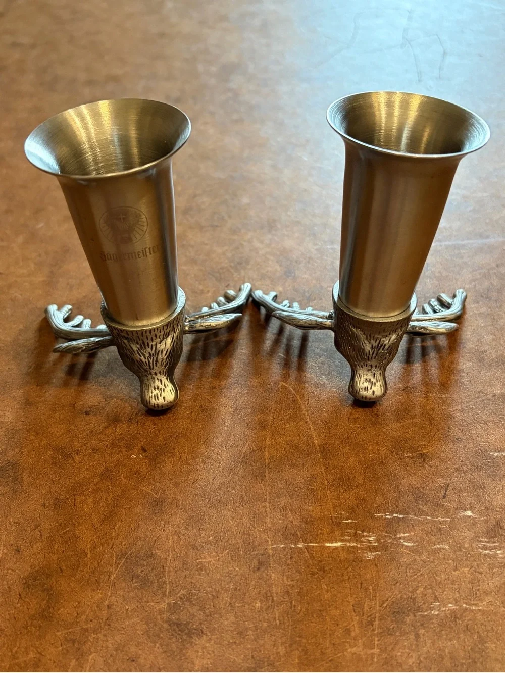 Vintage- 2 Jäegermeister Stag Deer Head Pewter/Stainless Steel Shot Glasses. 🦌